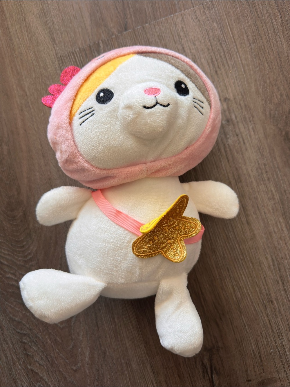 Plush White & Pink Sea Animal Pet Toy with Gold Star Accessory